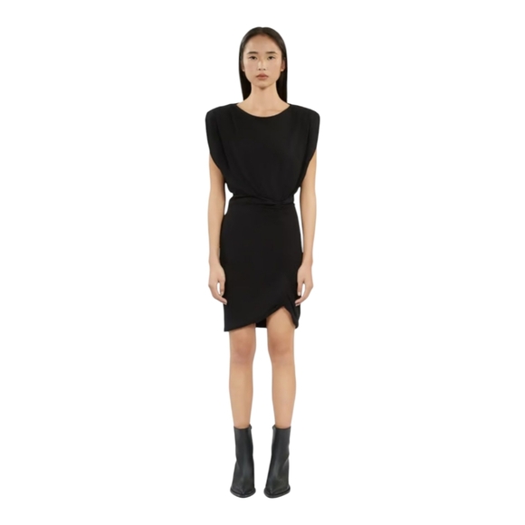 The Kooples Dresses & Skirts - The Kooples Little Black Dres Size US Small Ruched Woven Padded Shoulders  NWT
